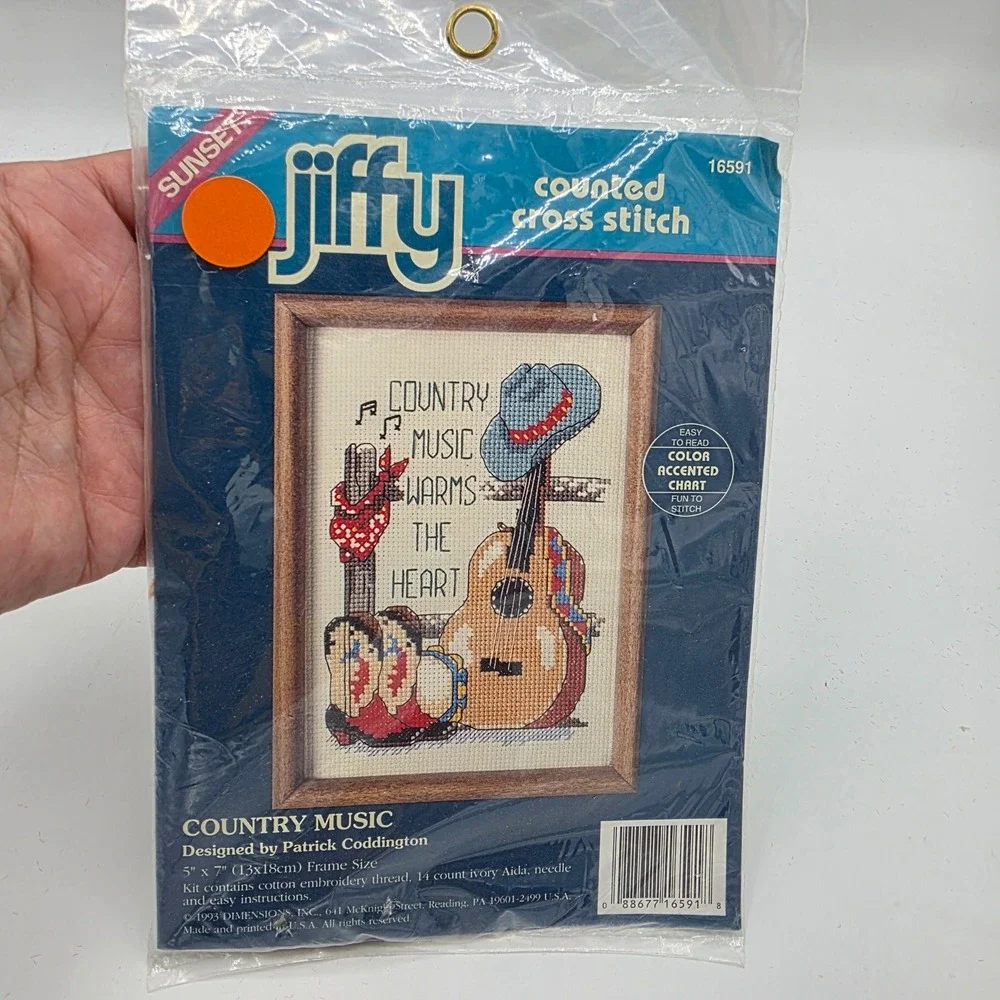 Jiffy Unisex‎ Counted Cross Stitch Kit Country Music Guitar Western Vintage 5x7